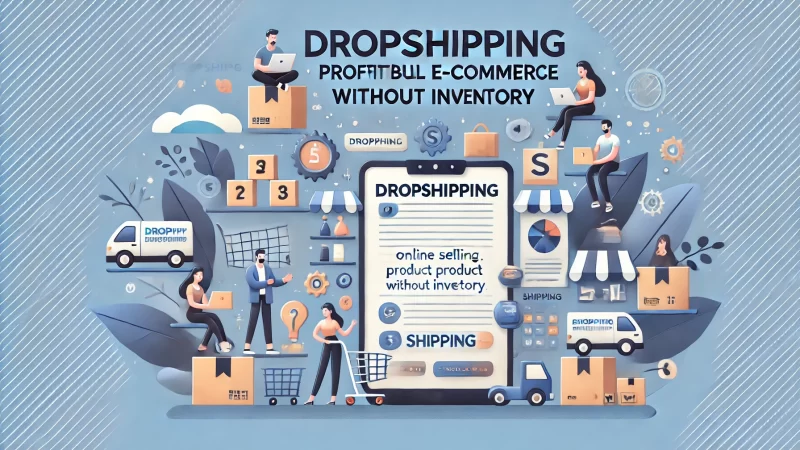 A clean, modern 16:9 aspect ratio image titled 'Dropshipping: Profitable E-commerce Without Inventory' with a bold, standout headline.