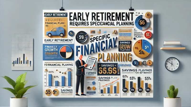 A clear and professional infographic featuring bold fonts displaying the text 'Early Retirement Requires Specific Financial Planning.'