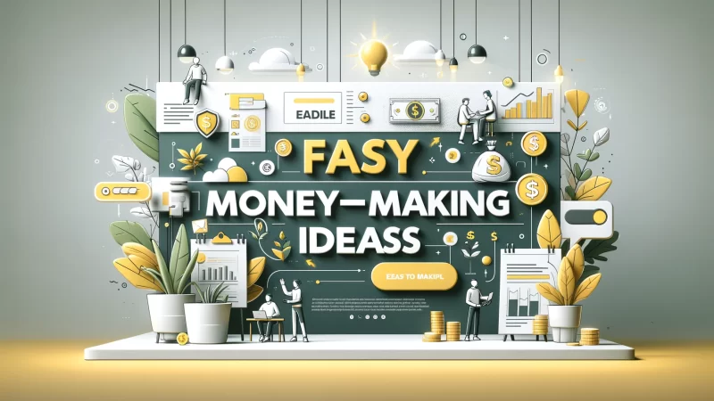 A modern, professional image layout with the headline text 'Easy And Fast Money-Making Ideas' in bold, readable font at the top.