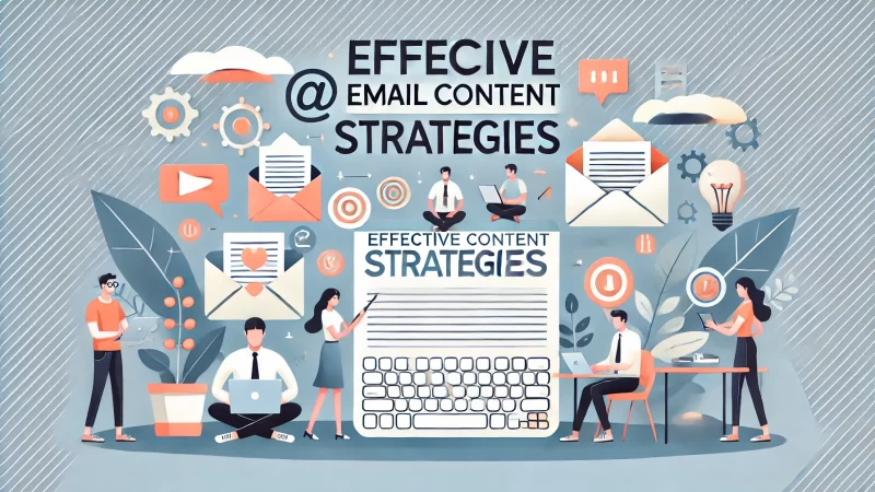 A professional, modern image in a 16:9 aspect ratio with a bold, readable headline that says 'Effective Email Content Strategies.'