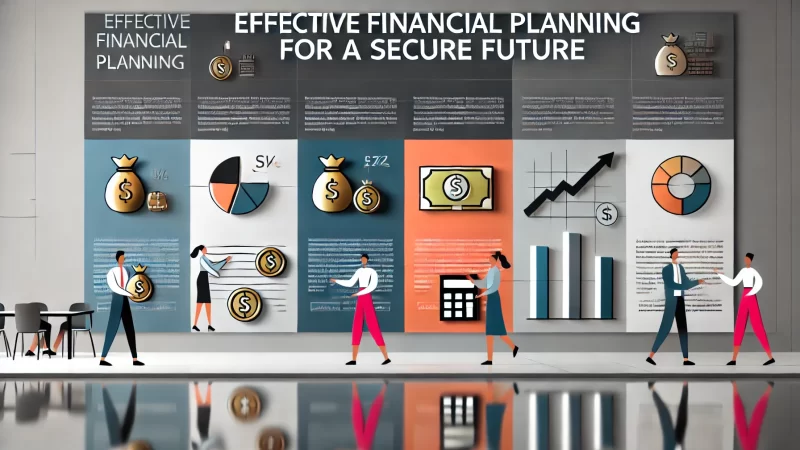 A modern, professional layout for an image with the heading 'Effective Financial Planning For A Secure Future.' 