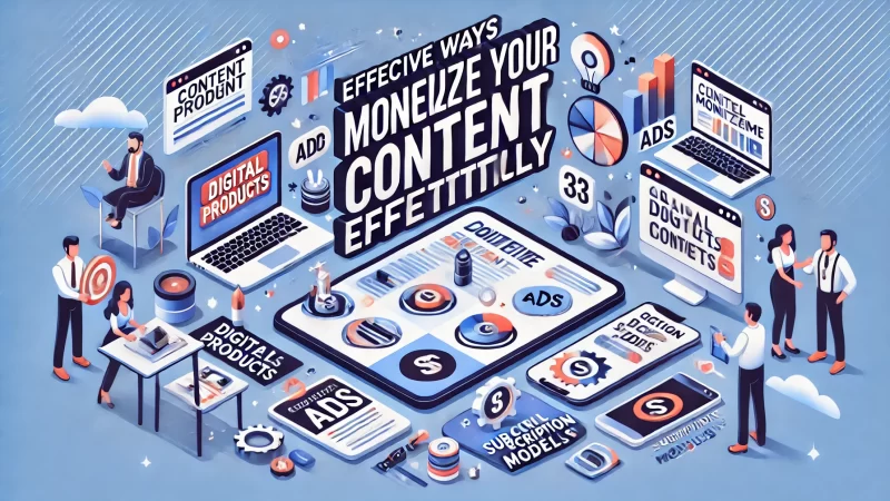 A polished 16:9 digital graphic titled 'Effective Ways To Monetize Your Content Effortlessly' with bold, clear text in a modern, easy-to-read font.