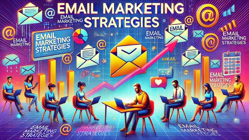 A vibrant image showcasing 'Email Marketing Strategies' in bold, modern fonts.