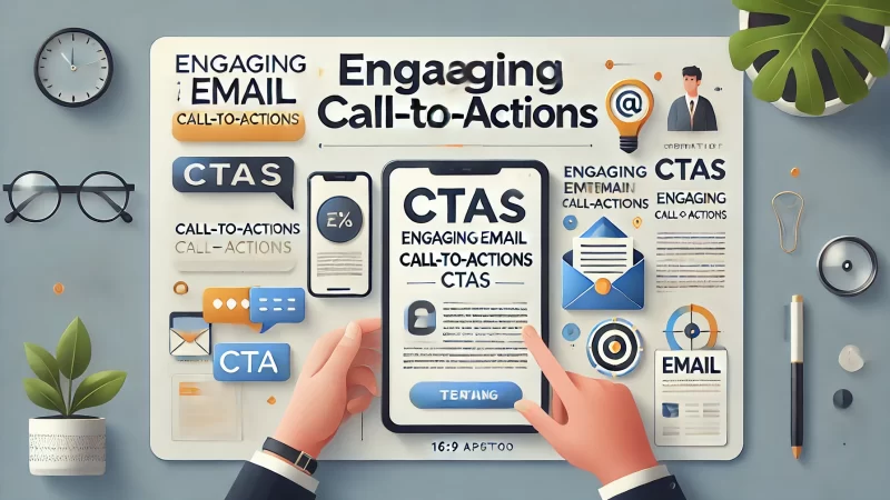 A professional and engaging layout titled 'Engaging Email Call-To-Actions (CTAs)' with a bold, readable headline.