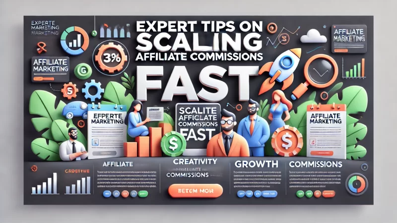 A modern and professional banner image with the text 'Expert Tips On Scaling Affiliate Commissions Fast' in a bold, readable font that stands out. 