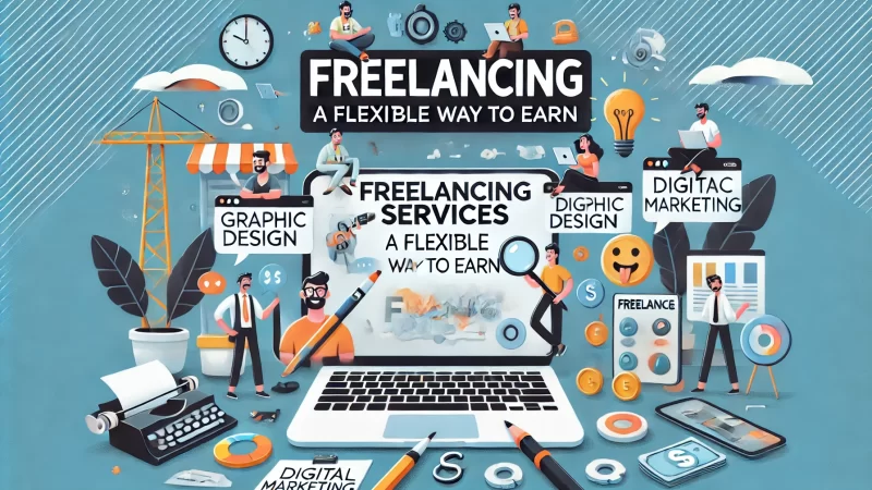 A clean, modern 16:9 aspect ratio image titled 'Freelancing Services: A Flexible Way To Earn' with a bold, standout headline.