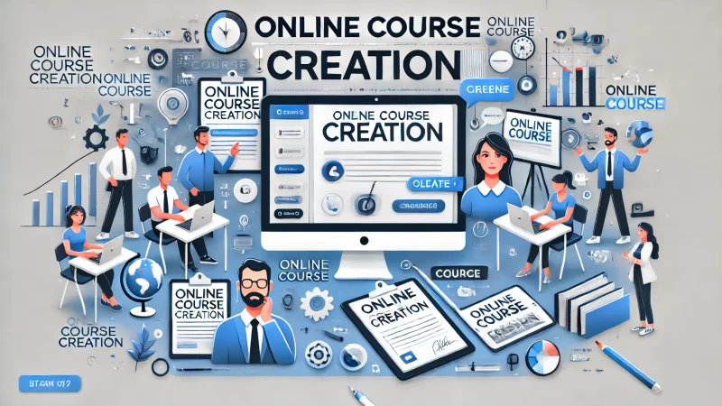 A modern and professional layout titled 'Online Course Creation,' with a bold, readable heading that stands out.