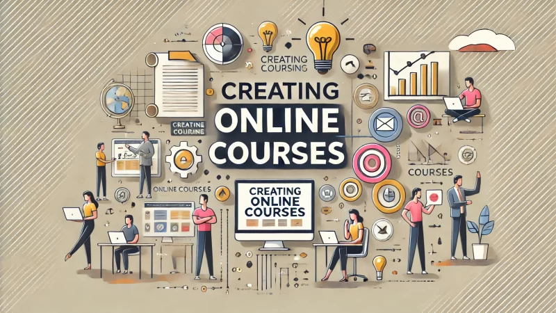 A modern and professional layout for an image titled 'Creating Online Courses.' The headline 'Creating Online Courses' is bold, large, and stands out prominently. 