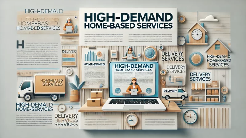 A modern, clean, and professional layout featuring the heading 'High-Demand Home-Based Services' in bold, readable text that stands out.