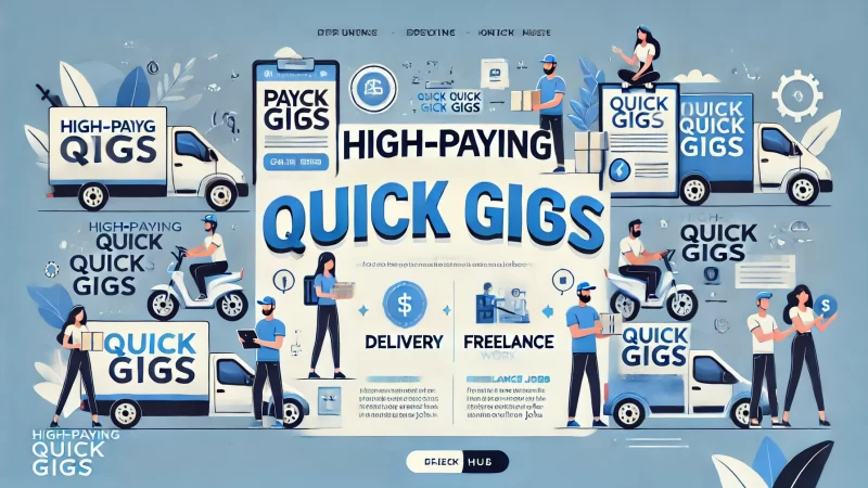 A modern and clean design for an informational image titled 'High-Paying Quick Gigs' in a 16:9 aspect ratio.