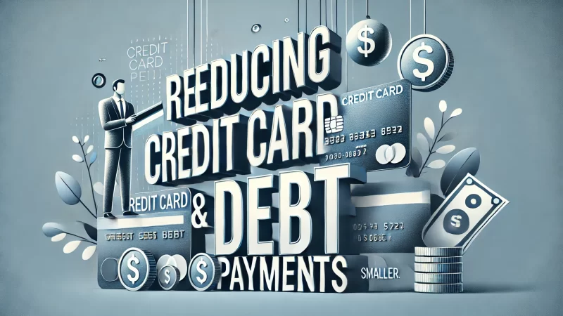 A professional and modern image with a bold headline 'Reducing Credit Card and Debt Payments.' 