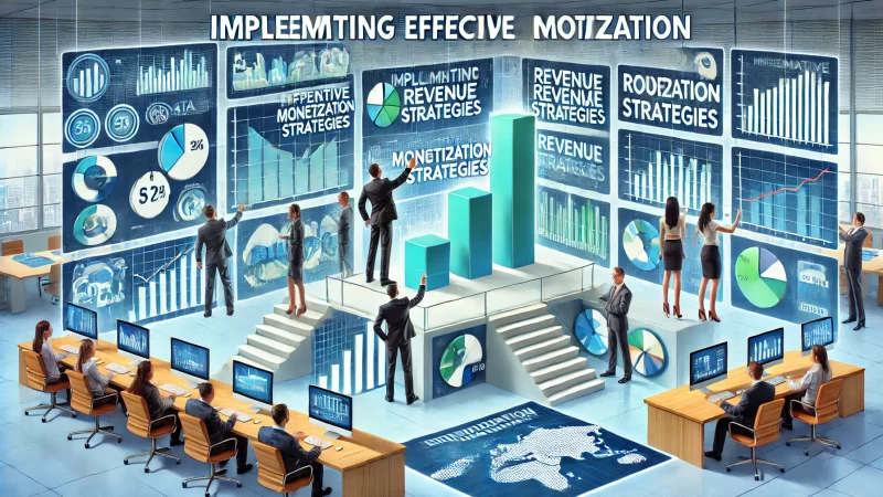 A visually engaging image with the text 'Implementing Effective Monetization Strategies' displayed in bold, clear fonts.