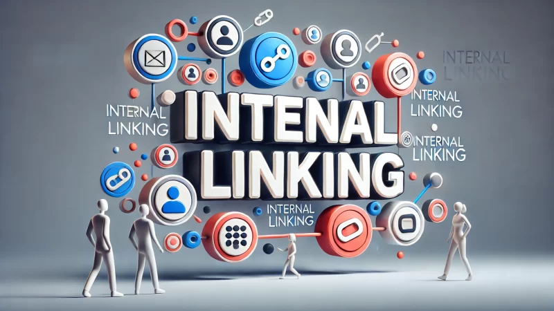 A modern and professional image with a bold headline text 'Internal Linking' that stands out, readable, and central to the layout.