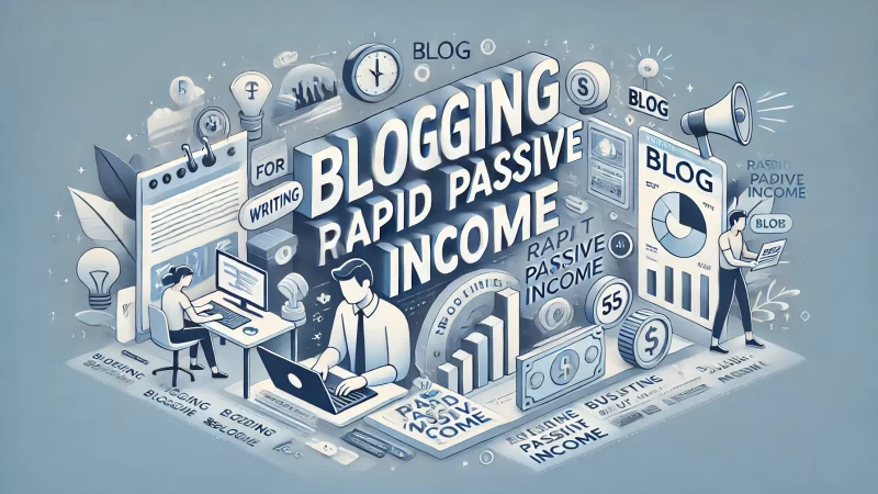 A professional, modern, and clean graphic design for a blog header titled 'Blogging for Rapid Passive Income.' 