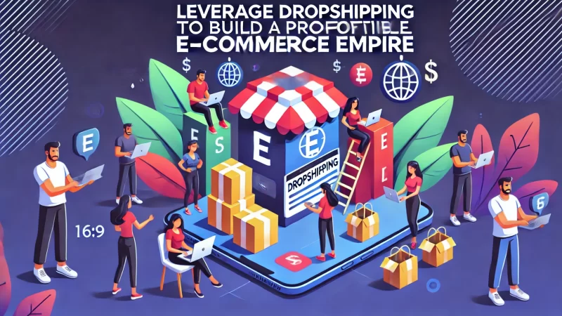 A bold and engaging image with the text 'Leverage Dropshipping To Build A Profitable E-Commerce Empire' clearly displayed.