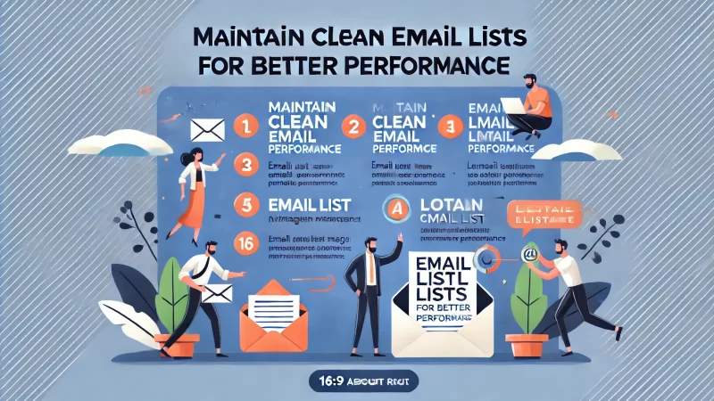 A professional and engaging layout titled 'Maintain Clean Email Lists For Better Performance' with a bold, readable headline. 