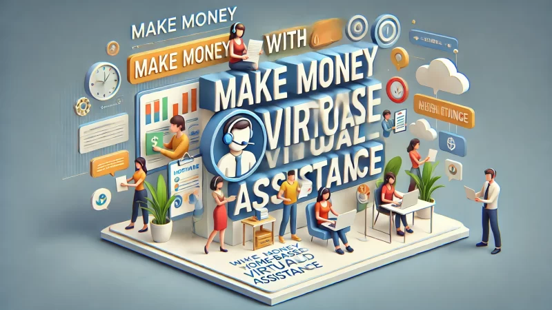 A modern, professional image layout with the headline 'Make Money With Home-Based Virtual Assistance' in bold, standout text that is easily readable.