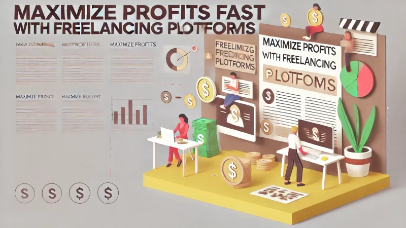 A professional and creative layout for an image titled 'Maximize Profits Fast With Freelancing Platforms.' 