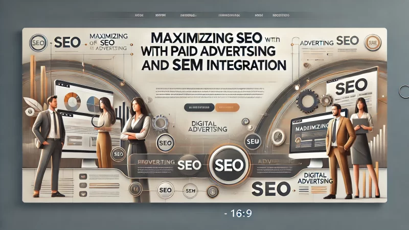 A professional digital banner with the heading 'Maximizing SEO With Paid Advertising And SEM Integration' in bold, large font for high readability.