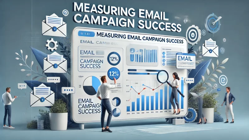 A modern, professional 16:9 digital banner with the bold headline 'Measuring Email Campaign Success.' 