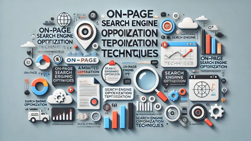 A modern, professional infographic layout titled 'On-Page Search Engine Optimization Techniques.'