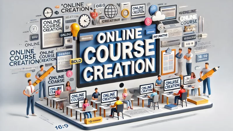 A professional and creative layout for an 'Online Course Creation' heading.