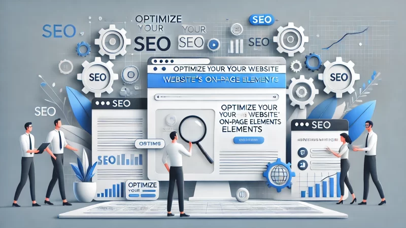 A professional, cleanly designed 16:9 layout for a website header titled 'Optimize Your SEO Website’s On-Page Elements.' 