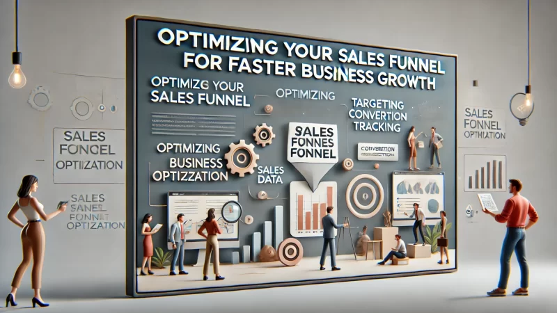 A modern, professional digital banner with a clean color scheme focused on a bold headline: 'Optimizing Your Sales Funnel For Faster Business Growth.'