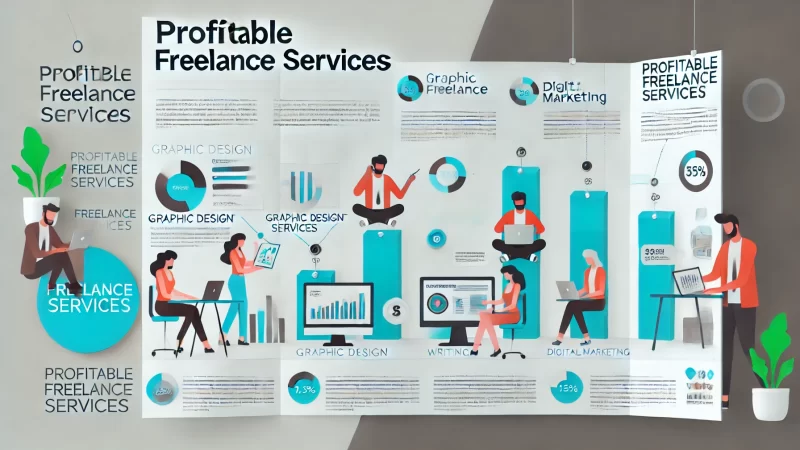 A professional and modern infographic titled 'Profitable Freelance Services' with a bold headline that stands out.