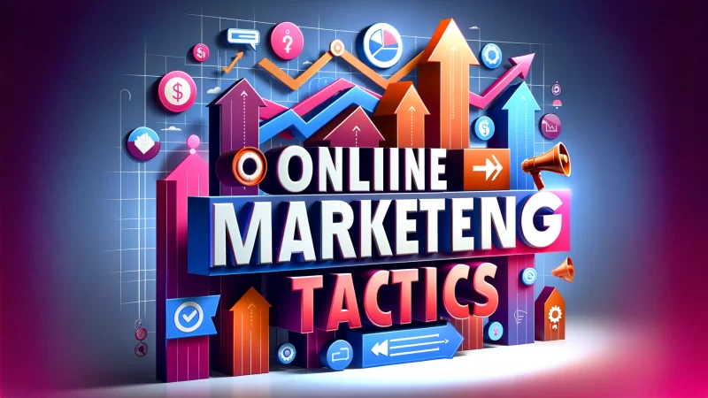 A bold and professional design with the text 'Proven Online Marketing Tactics' prominently displayed in large, bold fonts. 