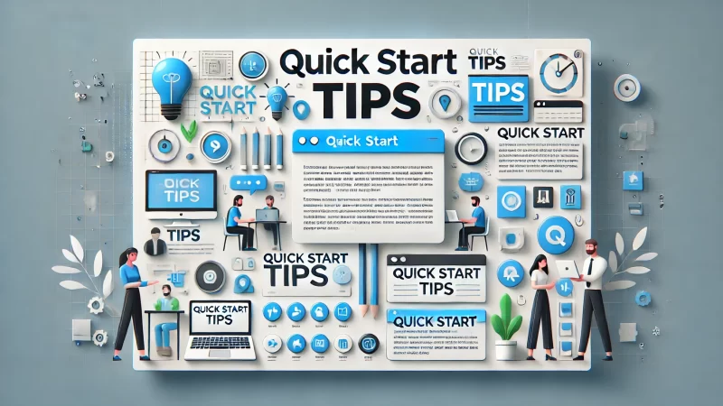 A modern, professional image layout with the headline text 'Quick Start Tips' in bold, readable font at the top.