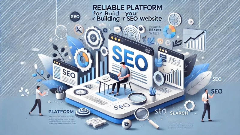 A modern, informative banner with the headline 'Reliable Platform For Building Your SEO Website' in bold, readable font.