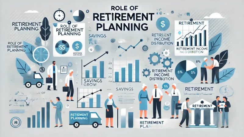 A professional, modern infographic-style image with a bold headline 'Role of Retirement Planning' prominently displayed.