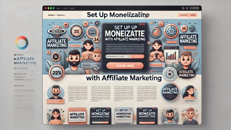 A modern and professional layout designed for a heading titled 'Set Up Monetization With Affiliate Marketing'. 