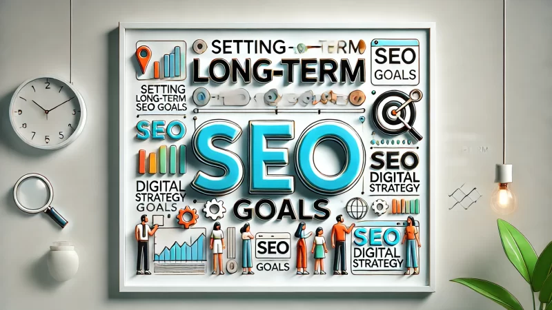 A clean, professional image with the heading 'Setting Long-Term SEO Goals' in bold, highly readable text. 