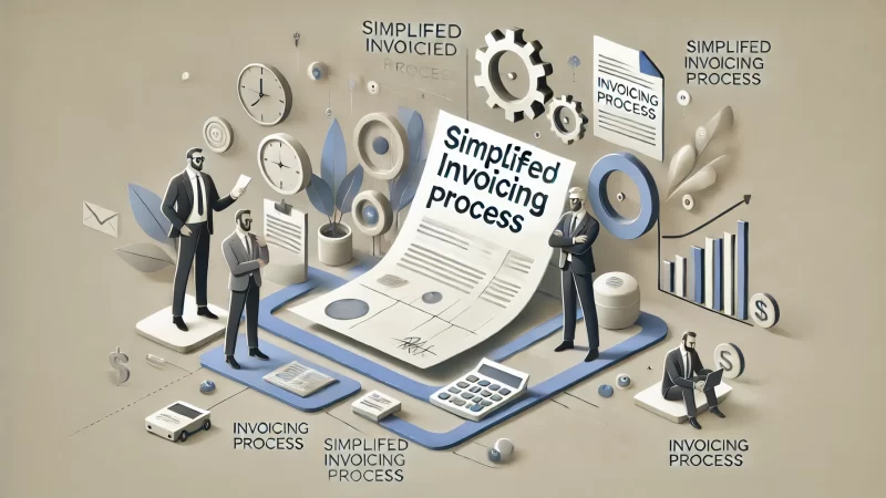 A professional, clean, modern image of a 'Simplified Invoicing Process' heading in a 16:9 layout.