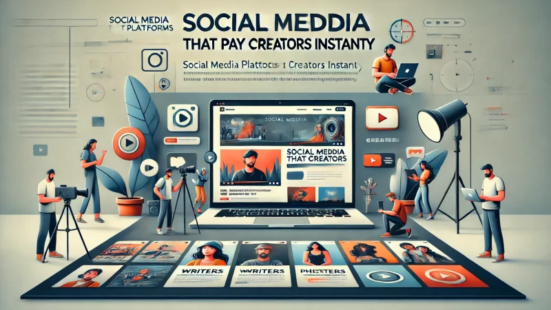 A professional, modern graphic with the title 'Social Media Platforms That Pay Creators Instantly' in bold, readable text.