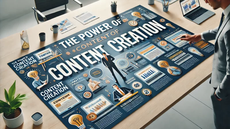 A professional and modern layout with a bold headline that says 'The Power of Content Creation.'