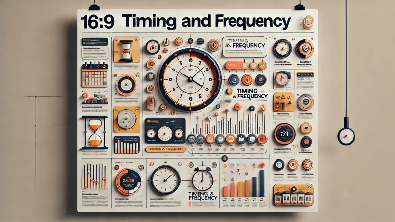 A modern, professional 16:9 infographic-style image with the headline 'Timing and Frequency' in bold, prominent text. 