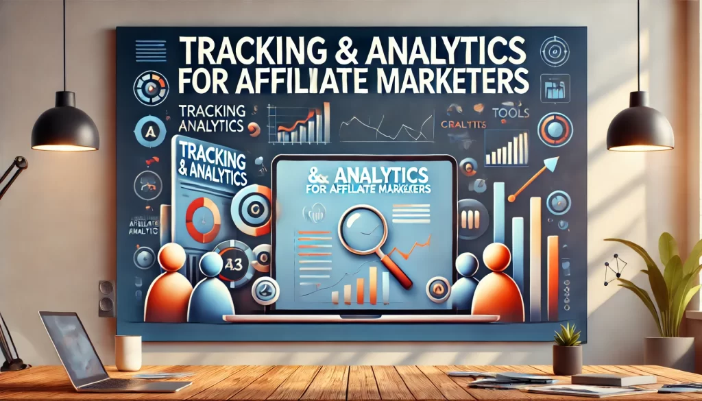 A modern and professional banner image with the text 'Tracking & Analytics For Affiliate Marketers' in a bold, readable font that stands out. 