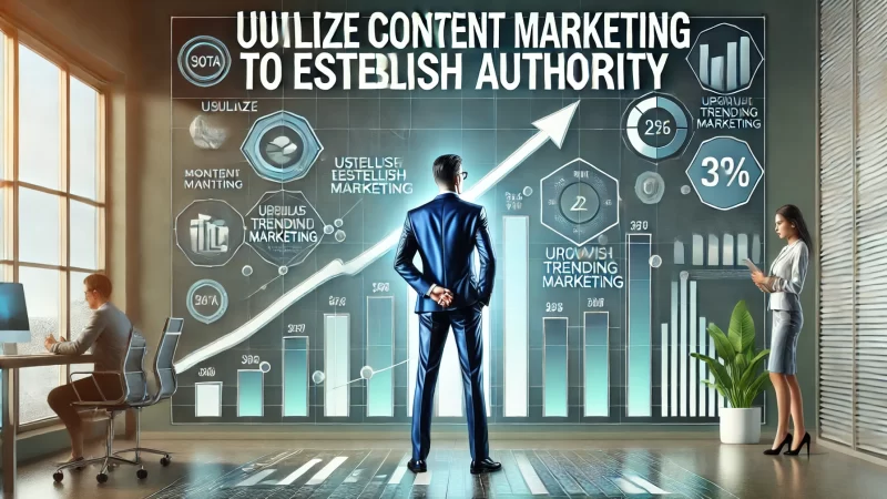 A modern business-themed image with the bold text 'Utilize Content Marketing to Establish Authority,' clearly displayed in bold fonts.