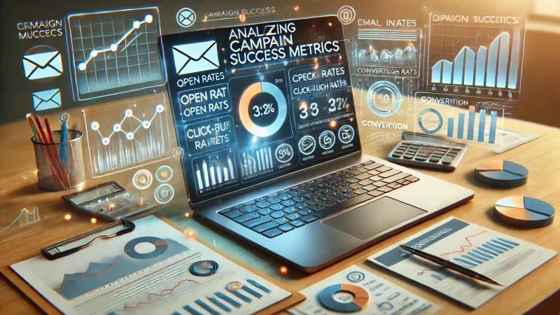 A modern and detailed image illustrating 'Analyzing Campaign Success Metrics'.