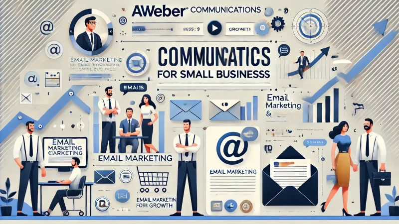 A professional, modern 16:9 graphic for 'Aweber Communications For Small Businesses'.