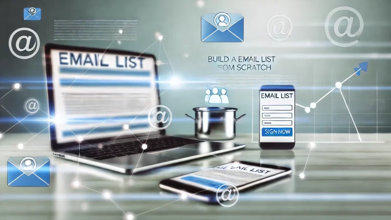 A dynamic, visually appealing image depicting the concept of building an email list from scratch.