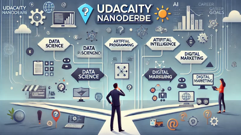 An image illustrating the process of choosing the right Udacity Nanodegree to match various career goals. 