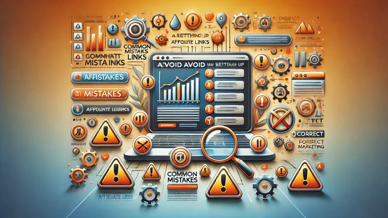 A visually appealing infographic-style image illustrating the concept of 'Common Mistakes to Avoid When Setting Up Affiliate Links.'