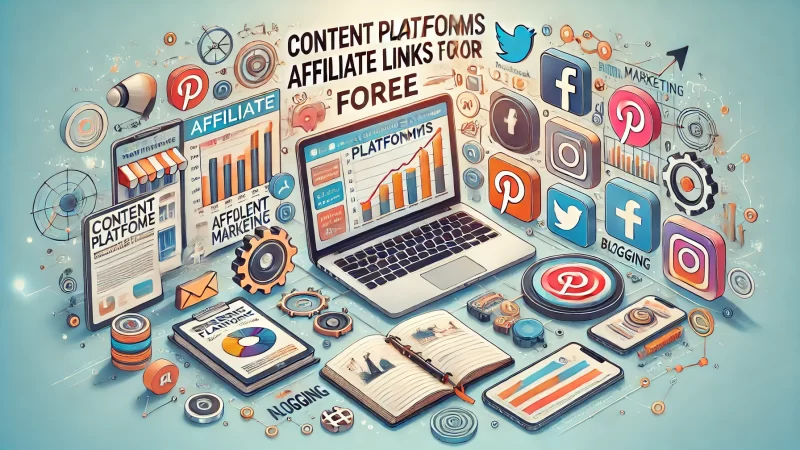 A visually engaging illustration showcasing 'Content Platforms to Share Affiliate Links for Free'.