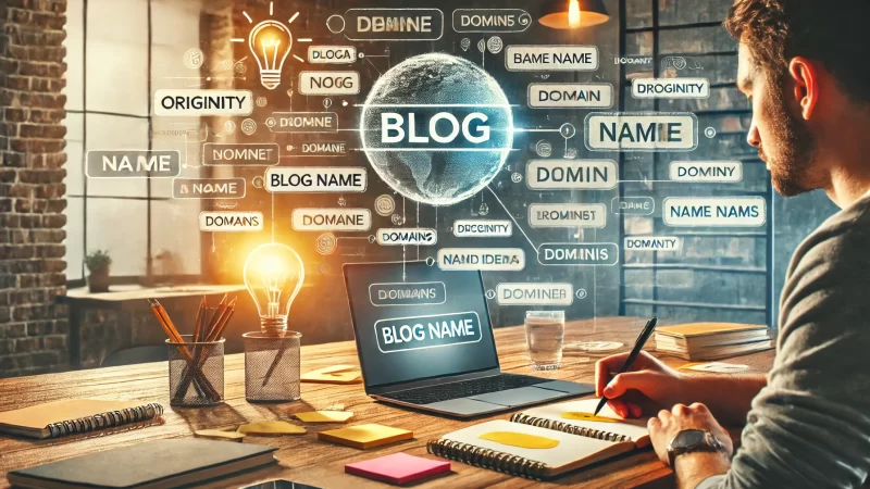 An image illustrating the process of crafting a unique blog name and domain that reflects a brand identity. 