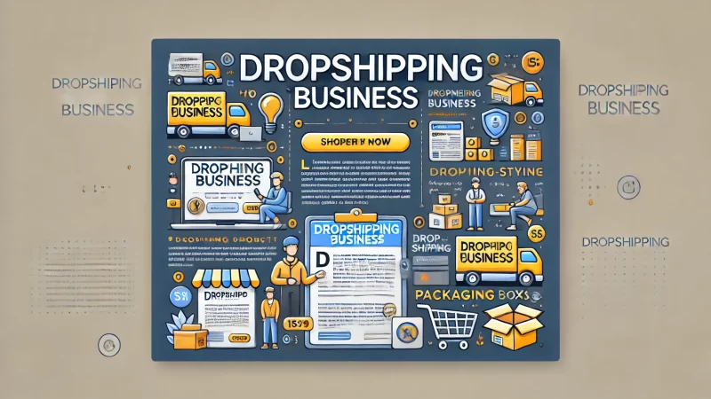 A clean, modern graphic design with the bold headline 'Dropshipping Business.'