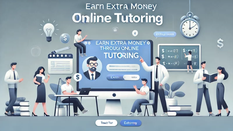 A professional and modern 16:9 image with the bold headline 'Earn Extra Money Through Online Tutoring.' 